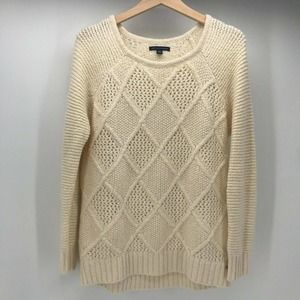 American Eagle Sweater Womens Medium Harlequin Cable Knit Raglan Wool Blend